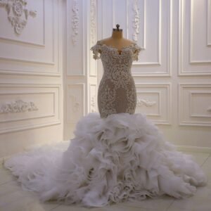 Off The Shoulder Lace Mermaid Dress with Organza Bottom